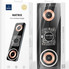 Bộ Sạc Không Dây 3in1 WIWU MaTrix Trong Suốt – Kính Cường Lực, Sạc Nhanh 15W, Hỗ Trợ Đồng Hồ
