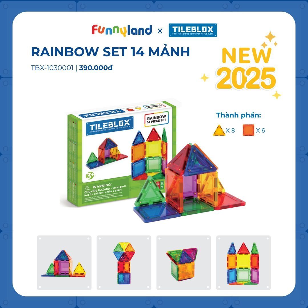 Đồ chơi xếp hình nam châm Hàn Quốc TILEBLOX Rainbow 14pc set