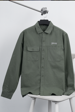 ÁO SƠ MI NAM TAY DÀI TÚI MÀU RÊU - T003544