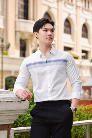 ÁO SƠ MI NAM TAY DÀI SỌC NGANG TRẮNG- T003548
