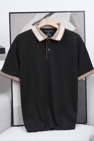 ÁO THUN POLO COTTON PHỐI BO ĐEN- VH003886