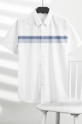 ÁO SƠ MI NAM TAY NGẮN SỌC NGANG TRẮNG T003849