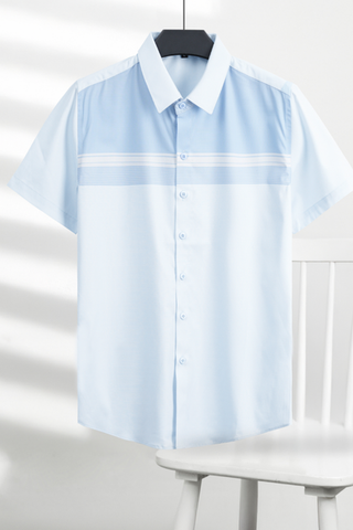 ÁO SƠ MI NAM TAY NGẮN SỌC NGANG XANH T003849