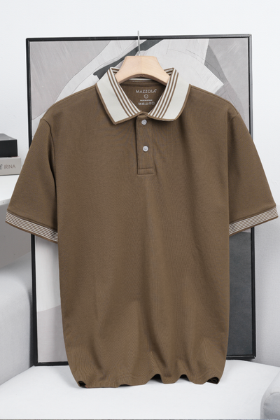 ÁO THUN POLO COTTON PHỐI BO NÂU - VH003886