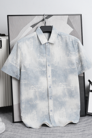 ÁO SƠ MI NAM TAY NGẮN HỌA TIẾT XANH T003534