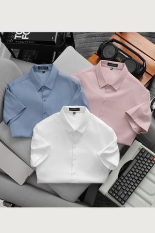 ÁO SƠ MI NAM TAY NGẮN LỤA XƯỚC
