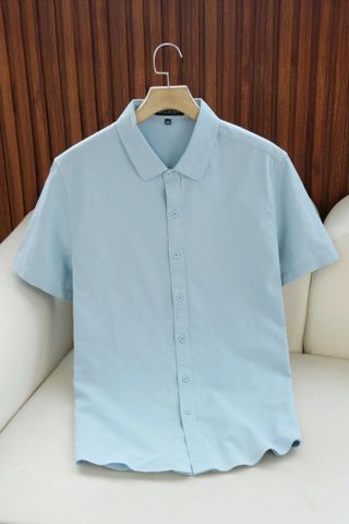 ÁO SƠ MI NAM TAY NGẮN XANH TRƠN - T003719