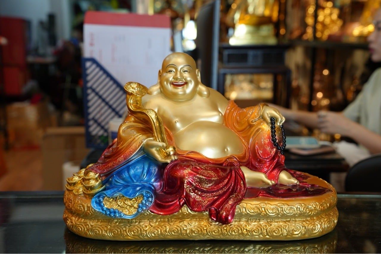 Tượng Phật Di Lặc bằng đồng Sơn màu