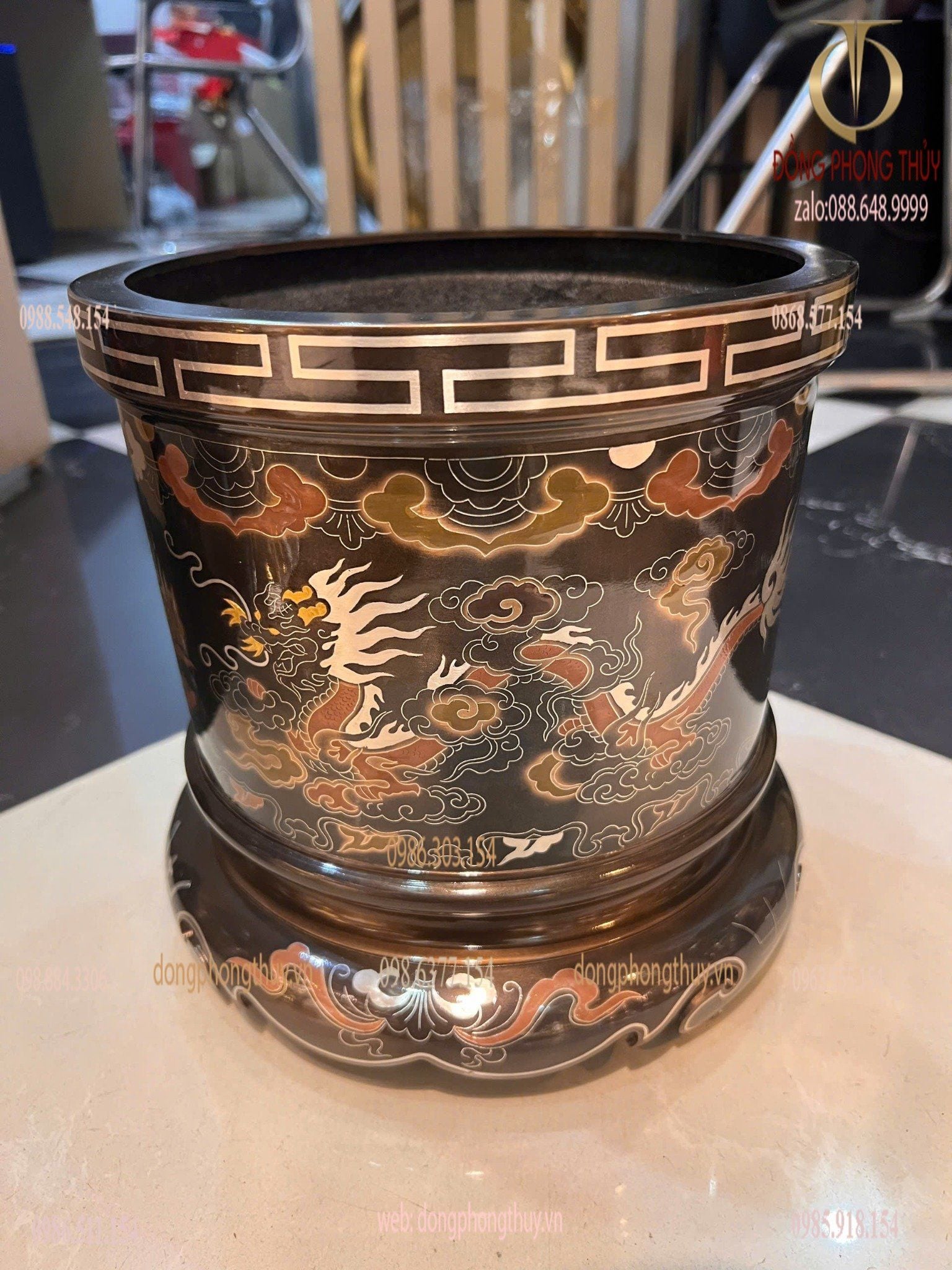 Bát hương 23cm ồng phượng khảm ngũ sắc cao 23 ngang 23 nặng 6,5kg
