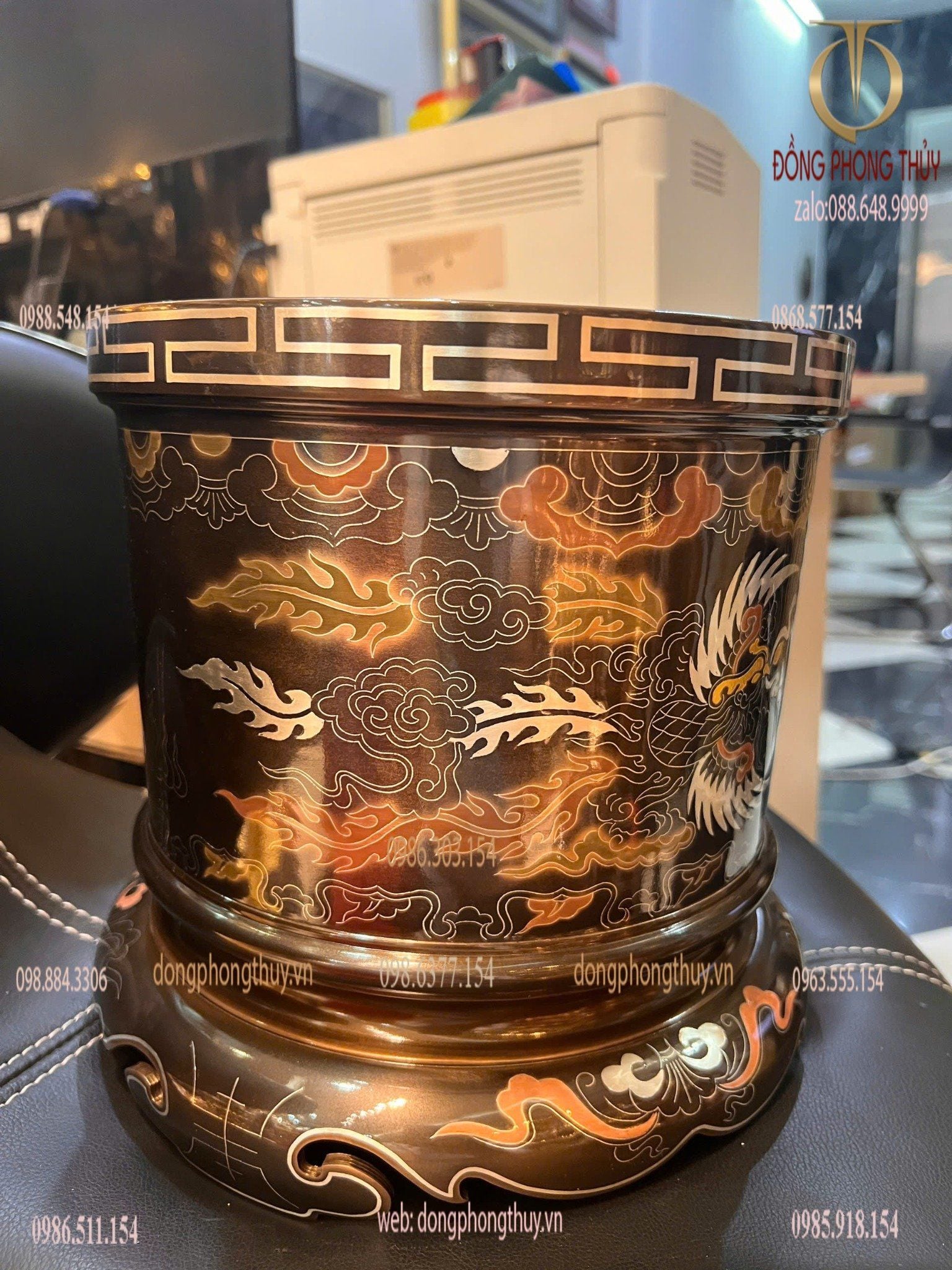 Bát hương 23cm ồng phượng khảm ngũ sắc cao 23 ngang 23 nặng 6,5kg