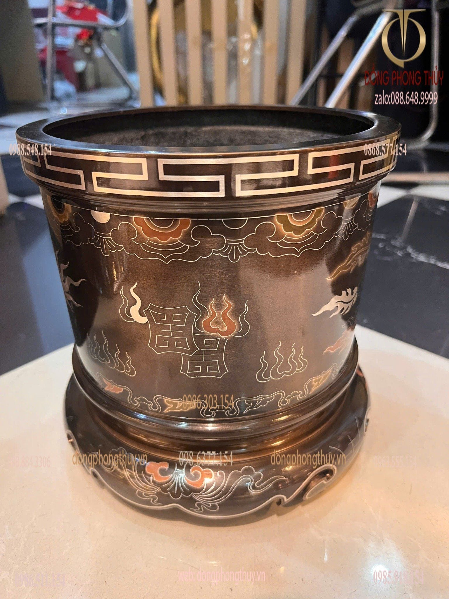 Bát hương 23cm ồng phượng khảm ngũ sắc cao 23 ngang 23 nặng 6,5kg