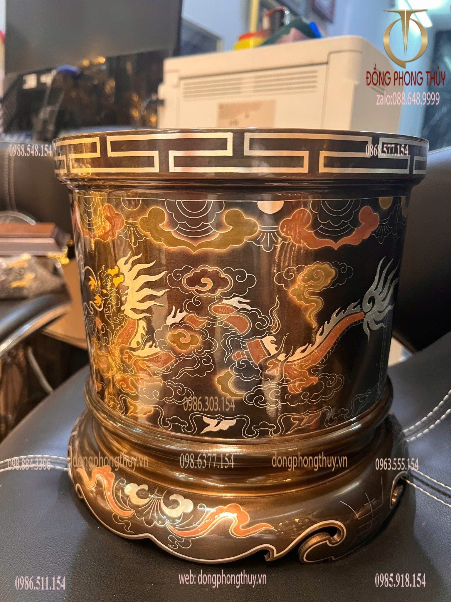 Bát hương 23cm ồng phượng khảm ngũ sắc cao 23 ngang 23 nặng 6,5kg