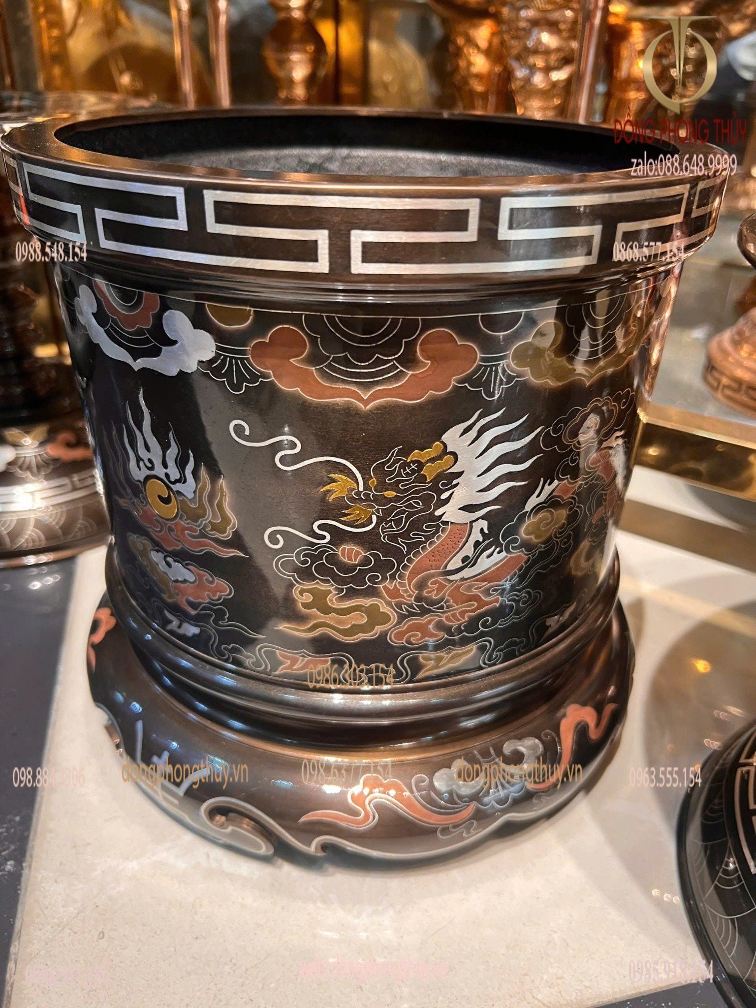 Bát hương 23cm ồng phượng khảm ngũ sắc cao 23 ngang 23 nặng 6,5kg