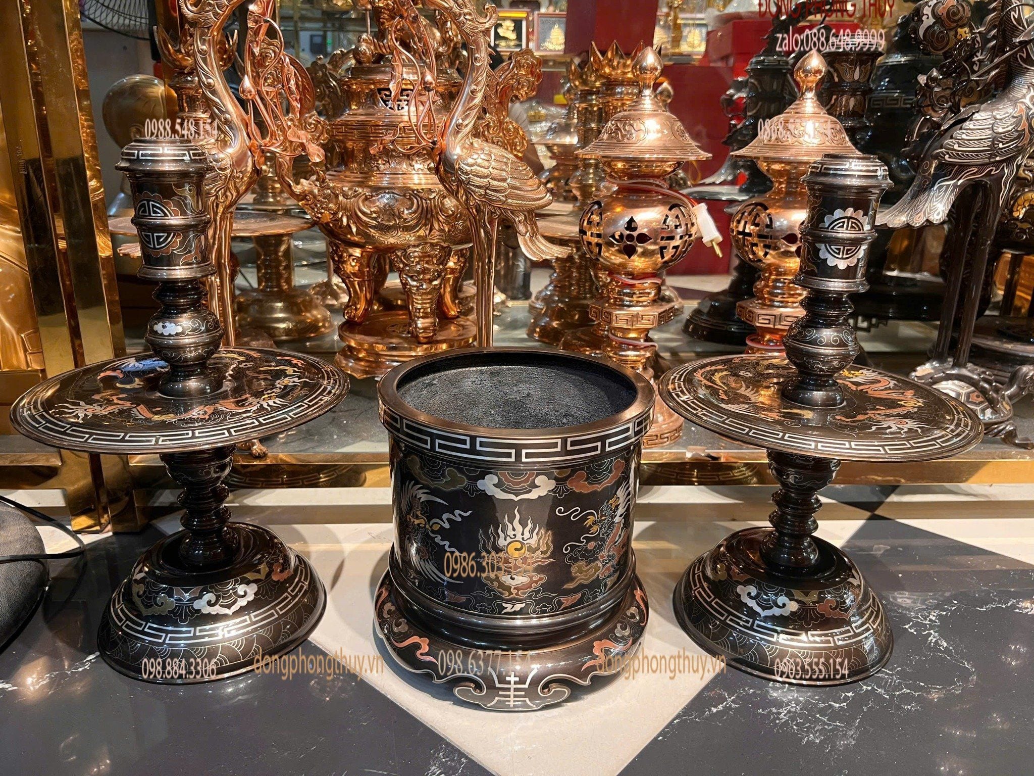 Bát hương 23cm ồng phượng khảm ngũ sắc cao 23 ngang 23 nặng 6,5kg