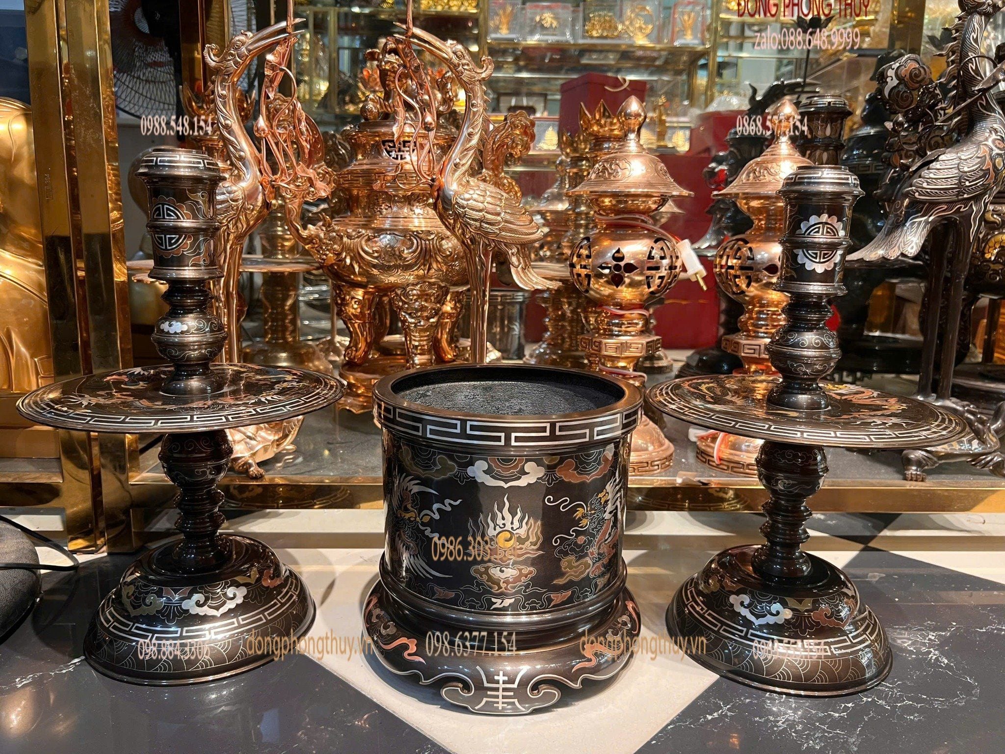 Bát hương 23cm ồng phượng khảm ngũ sắc cao 23 ngang 23 nặng 6,5kg