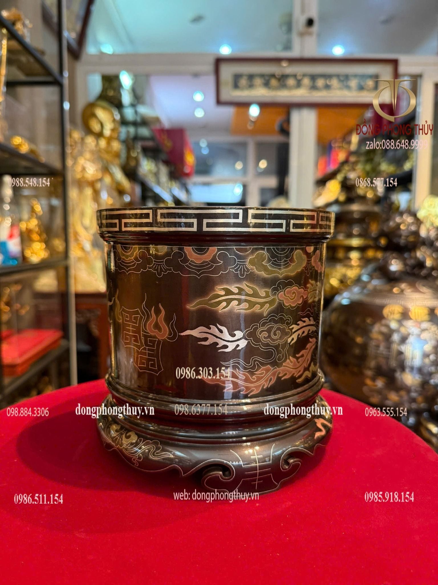 Bát Hương rồng phượng 16cm khảm ngũ sắc