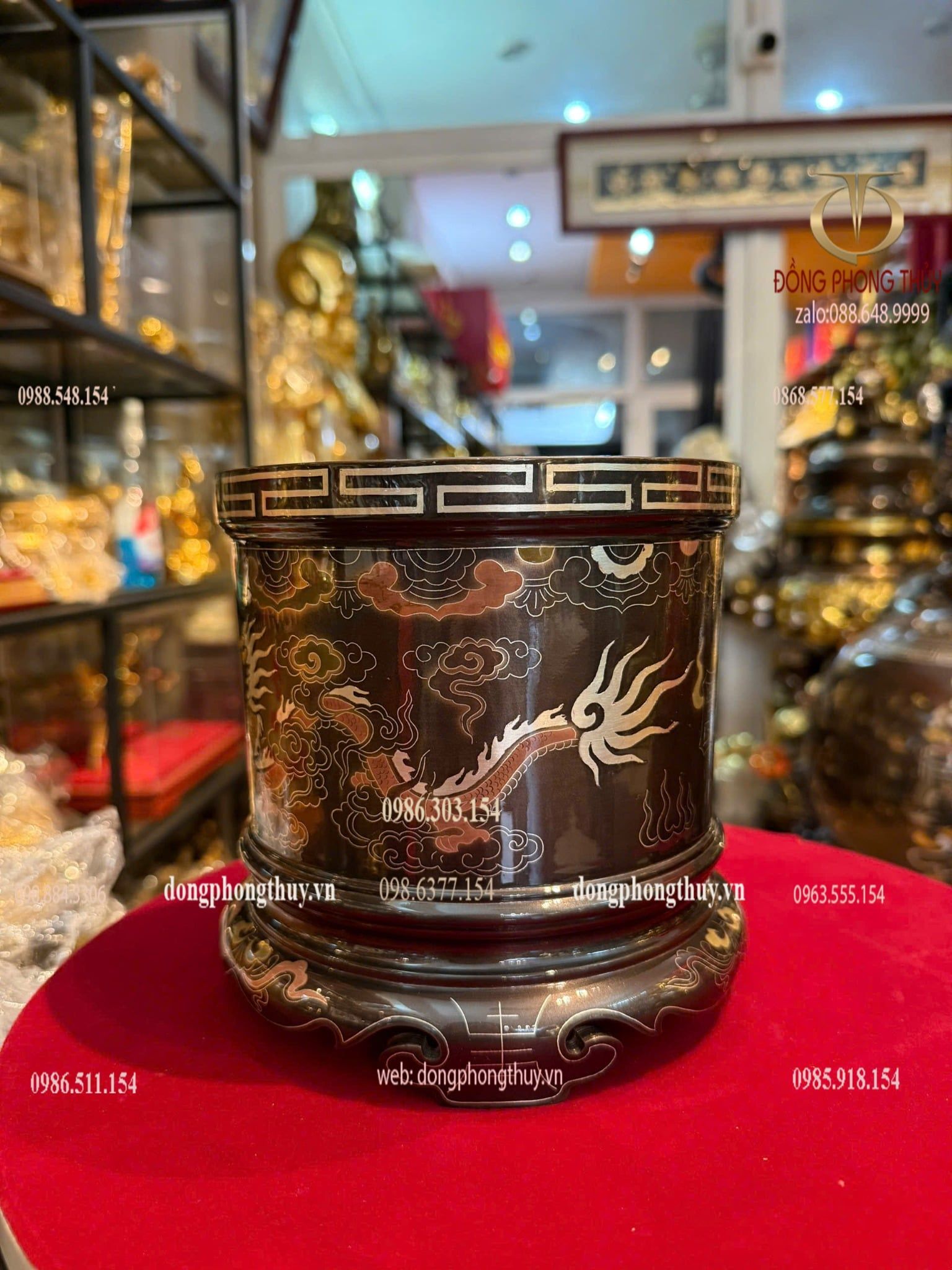 Bát Hương rồng phượng 16cm khảm ngũ sắc