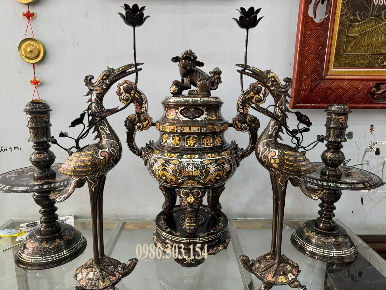 Bộ ngũ sự khảm ngũ sắc cao 70cm