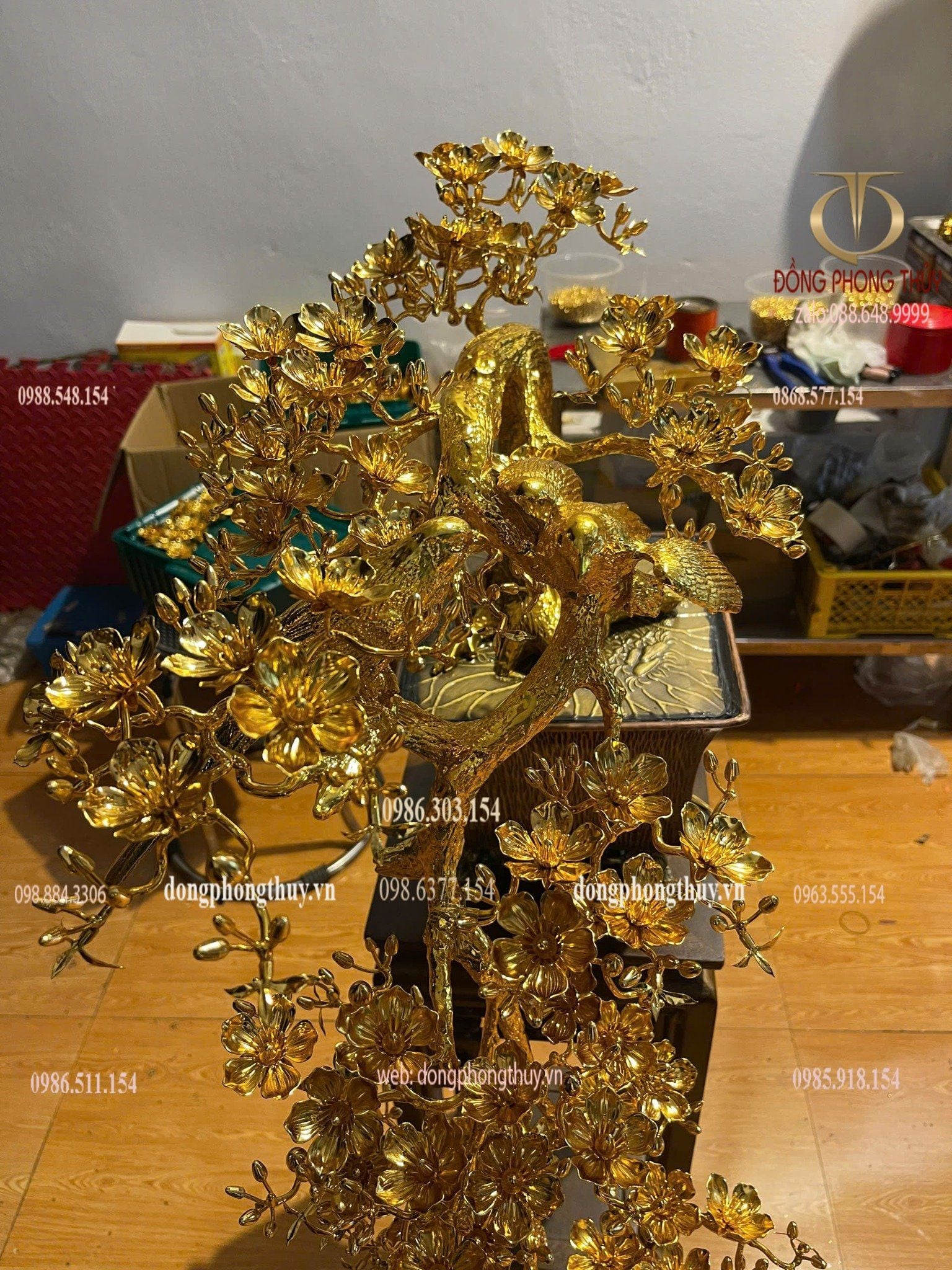 Quà tân gia mạ vàng : cây mai vàng bằng đồng mạ vàng