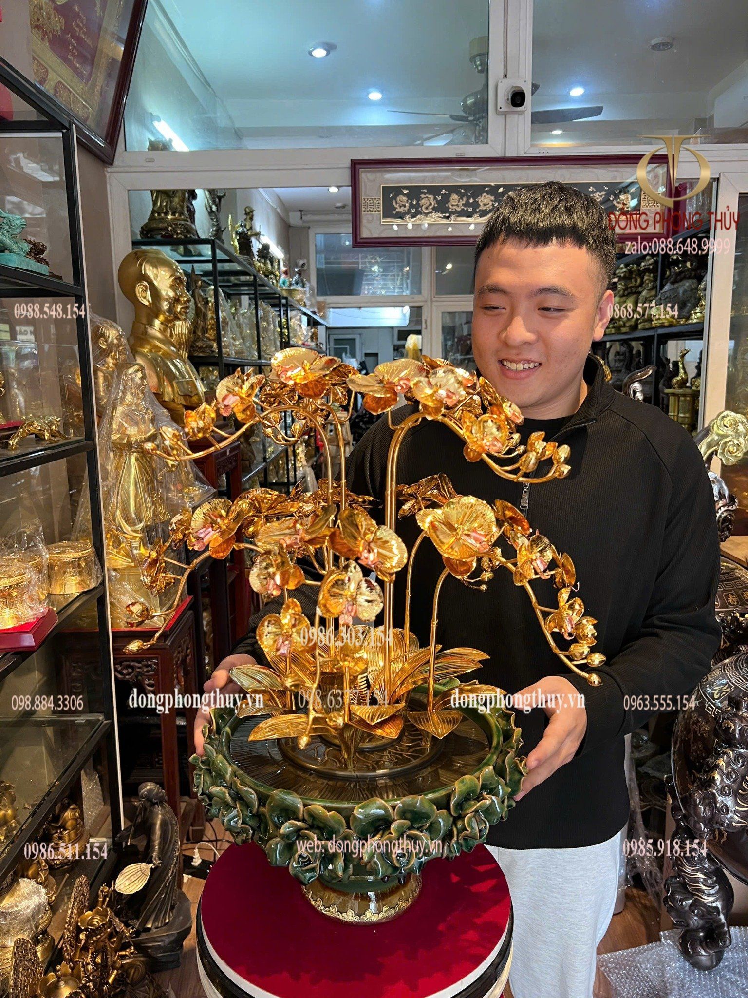 Chậu hoa lan mạ vàng 24k