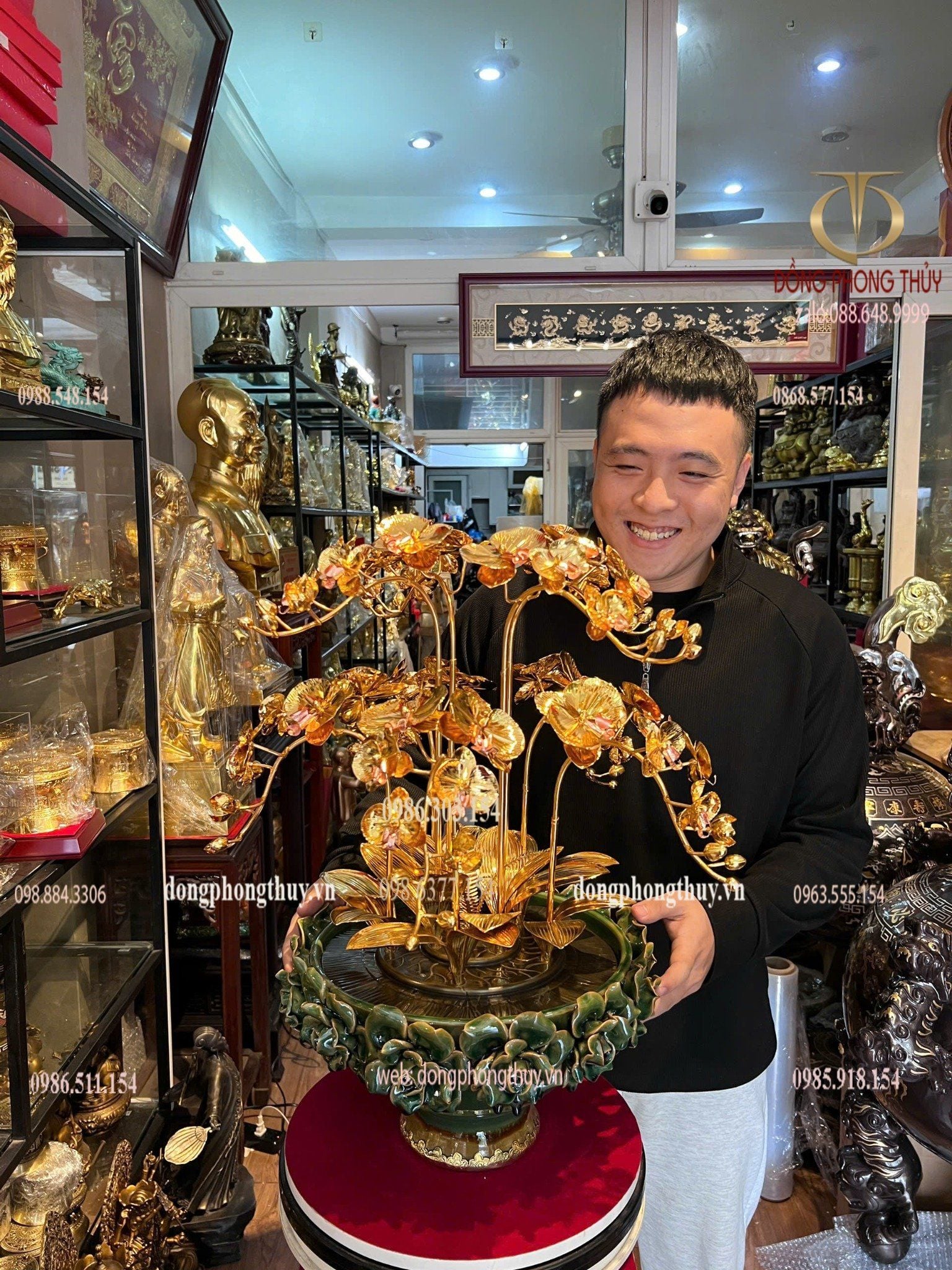 Chậu hoa lan mạ vàng 24k