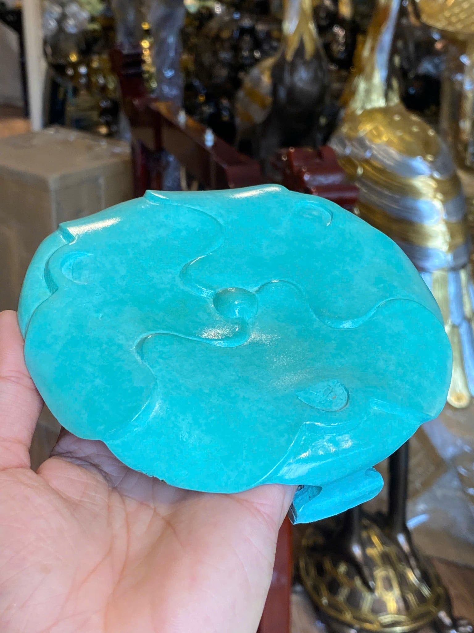 Lư đốt trầm bằng đồng patina xanh ngọc lục bích