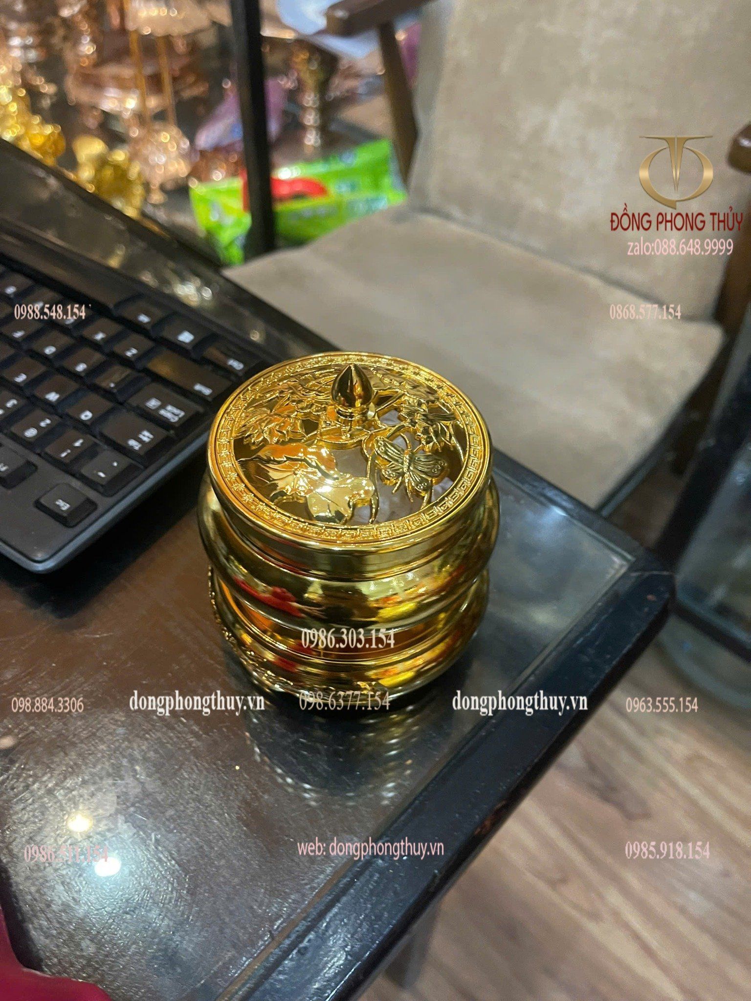 Đỉnh đốt trầm bằng đồng mạ vàng 24k