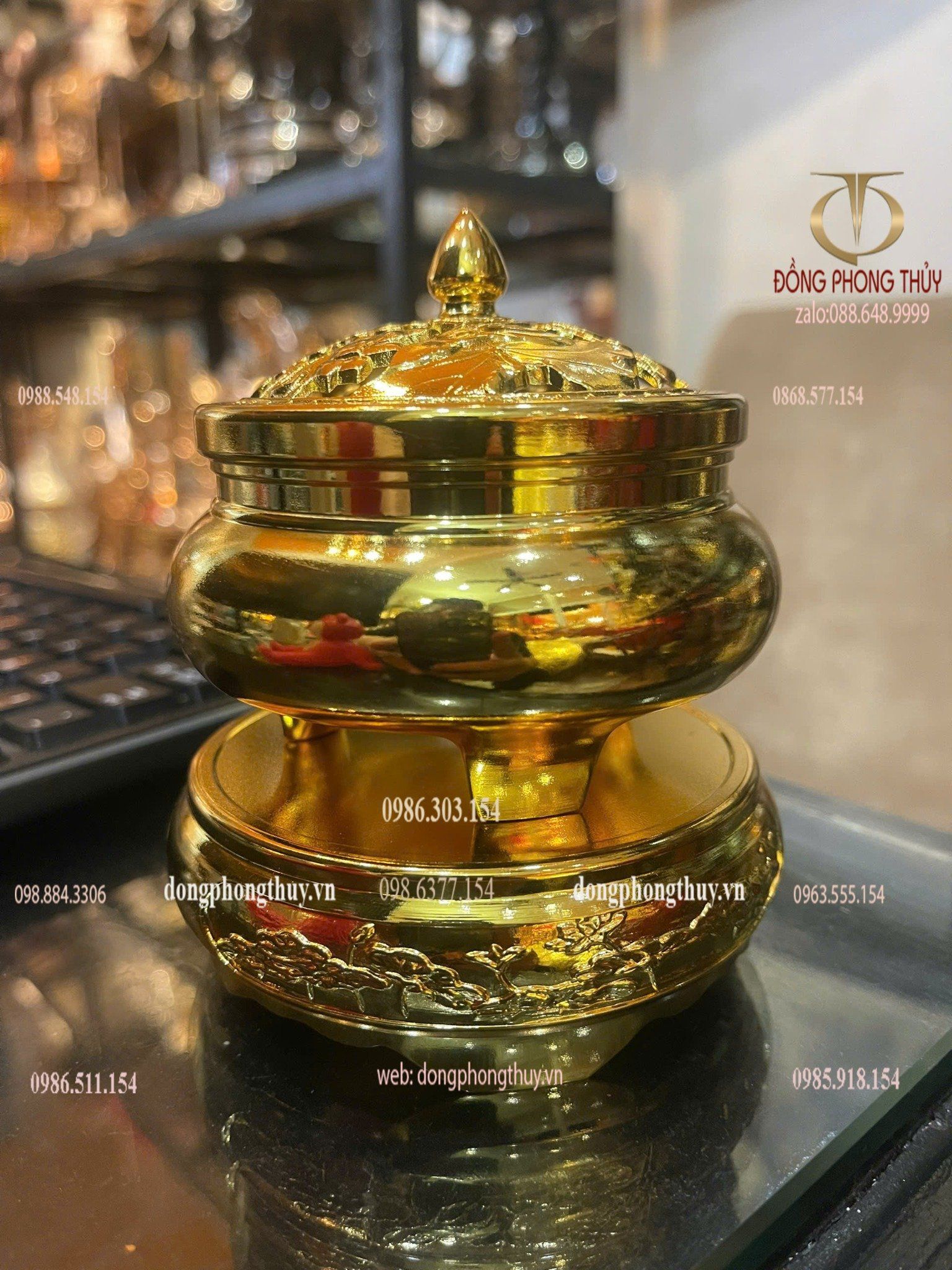 Đỉnh đốt trầm bằng đồng mạ vàng 24k