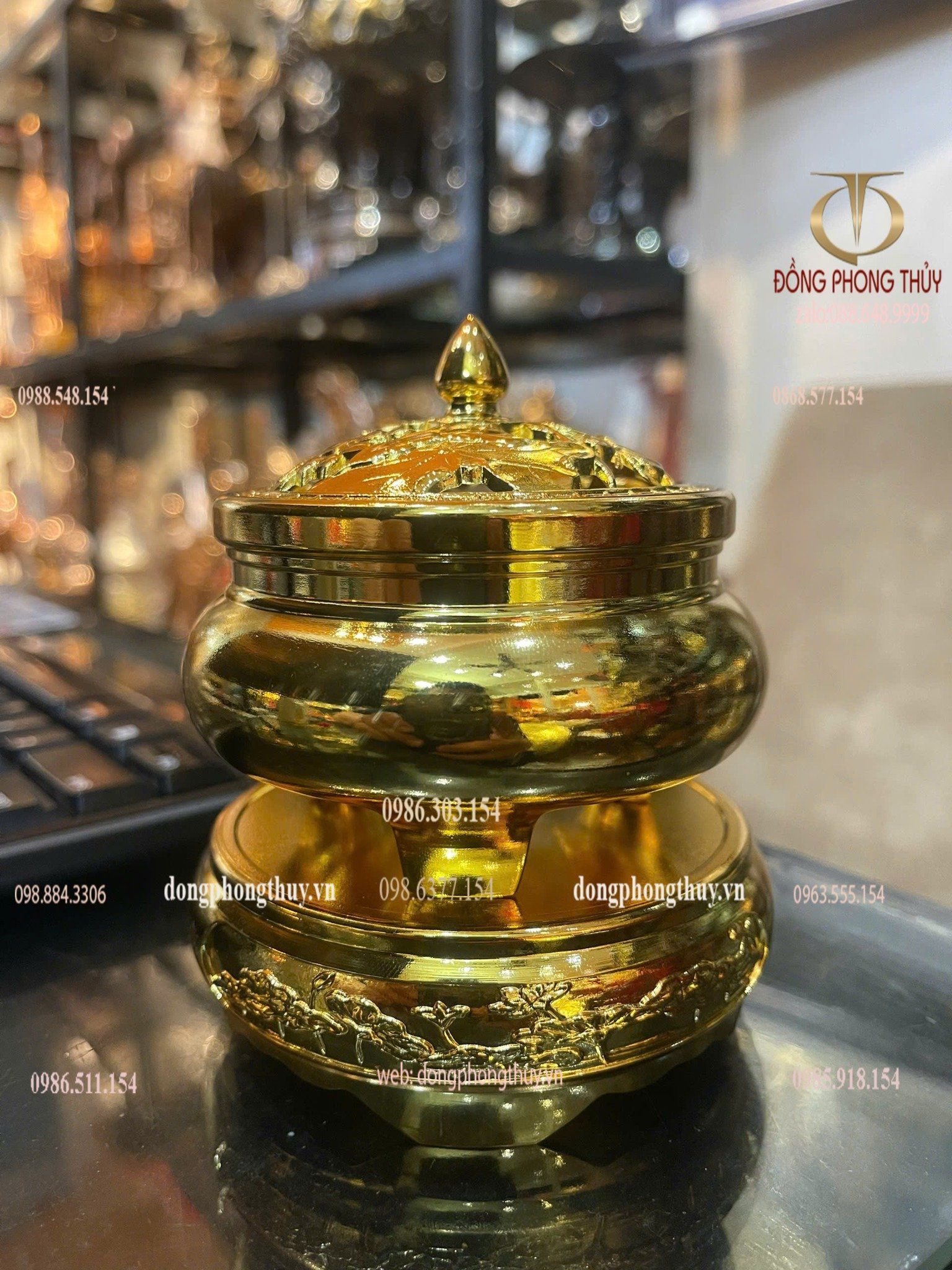Đỉnh đốt trầm bằng đồng mạ vàng 24k