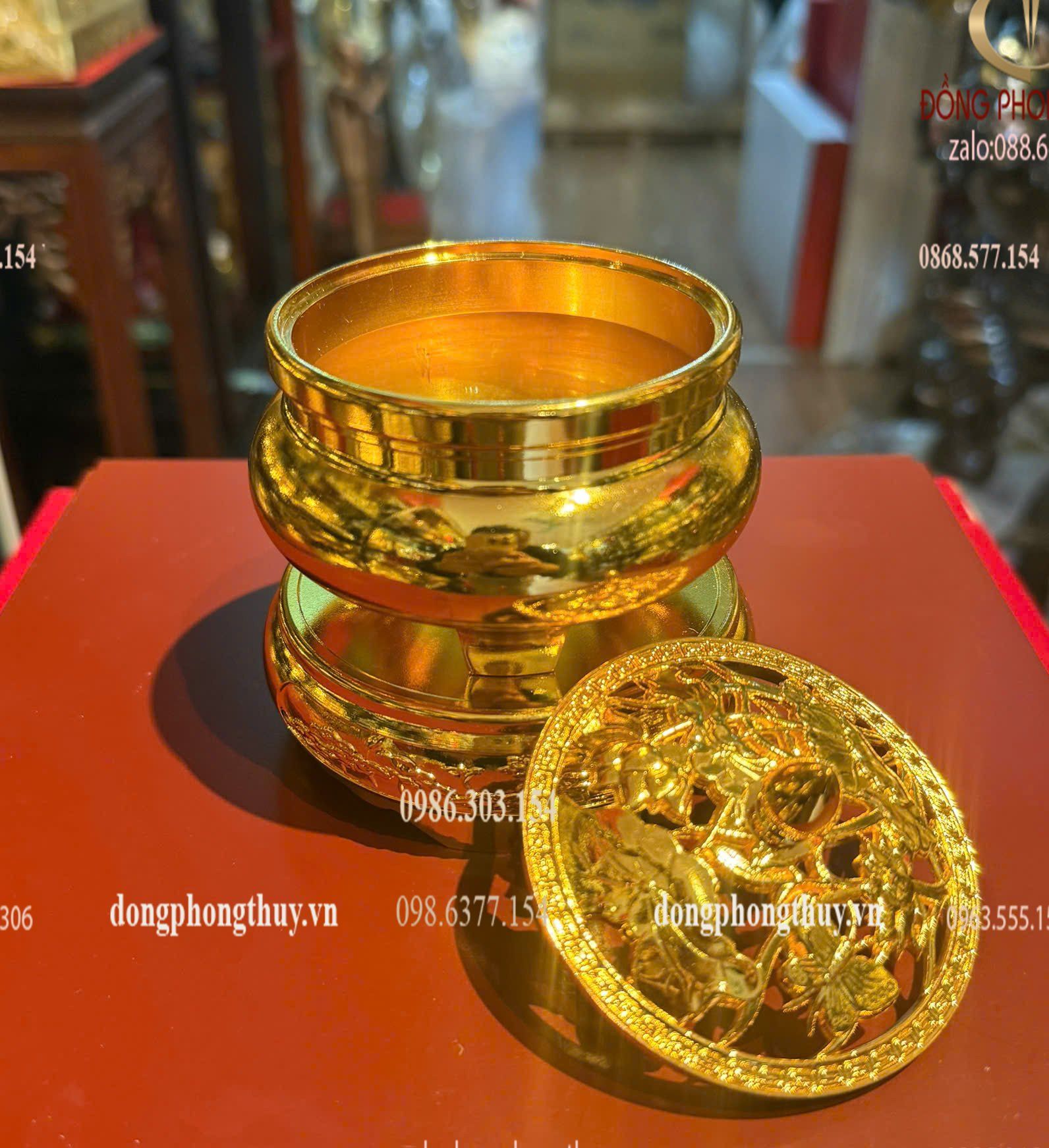 Đỉnh đốt trầm bằng đồng mạ vàng 24k