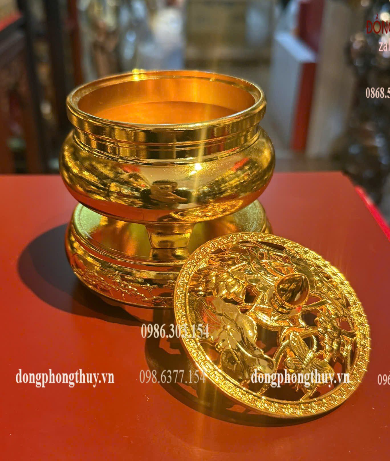 Đỉnh đốt trầm bằng đồng mạ vàng 24k