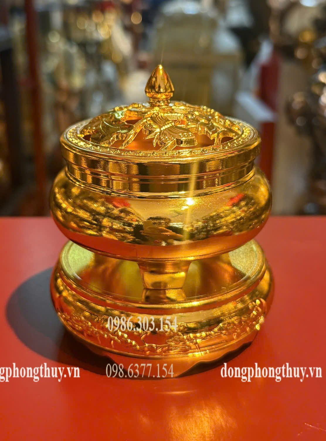 Đỉnh đốt trầm bằng đồng mạ vàng 24k