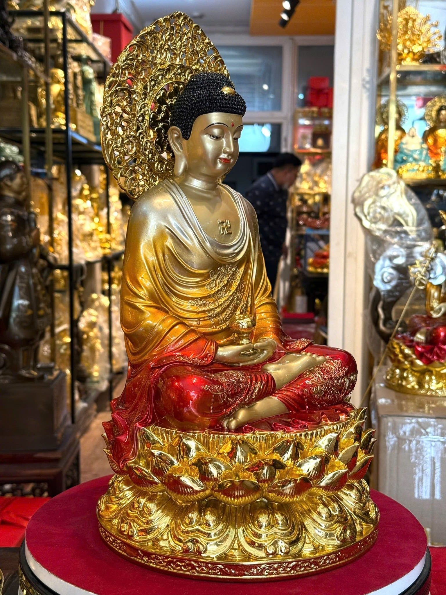 Tượng phật a di đà 45cm bằng đồng vẽ diện
