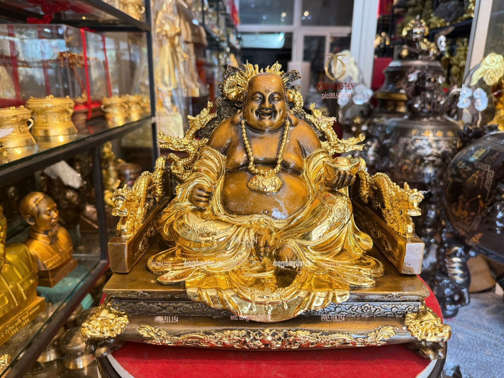Tượng di lặc bằng đồng dát vàng điểm