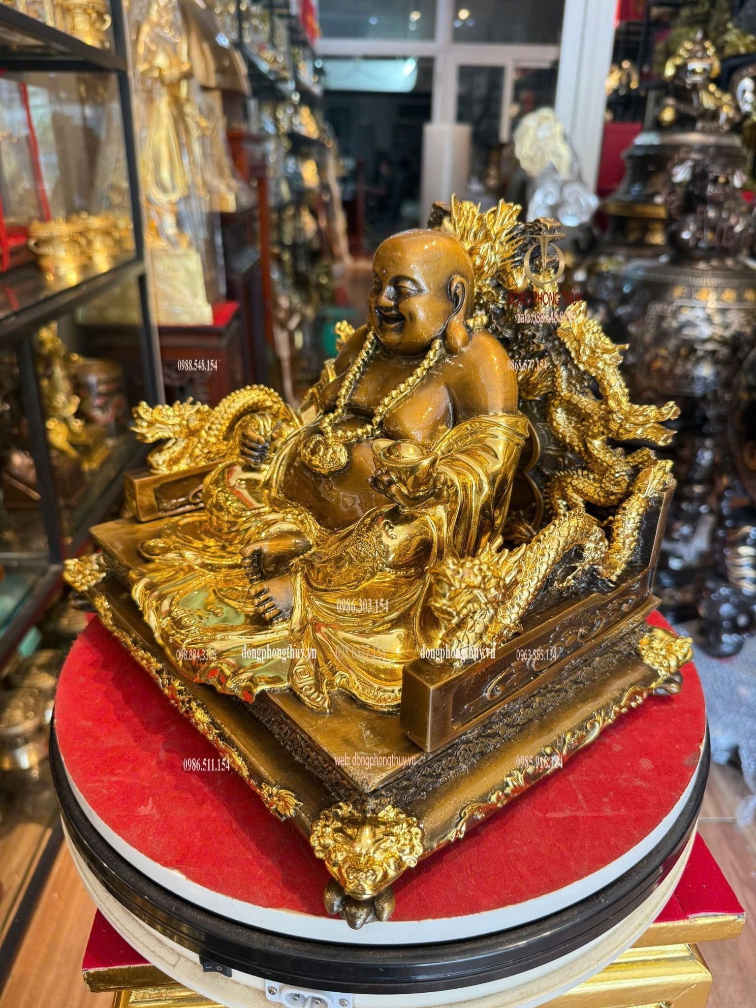 Tượng di lặc bằng đồng dát vàng điểm