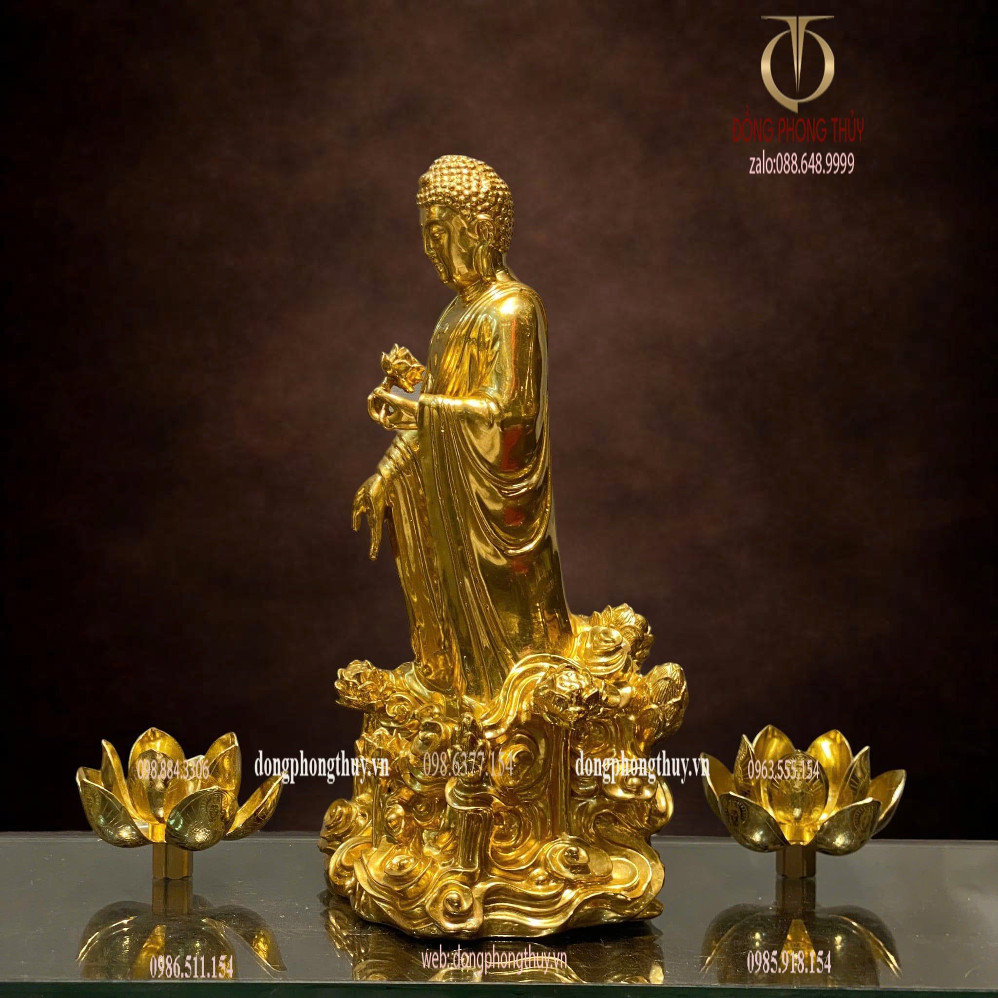 Tượng phật A Di Đà đứng bằng đồng dát vàng 24k