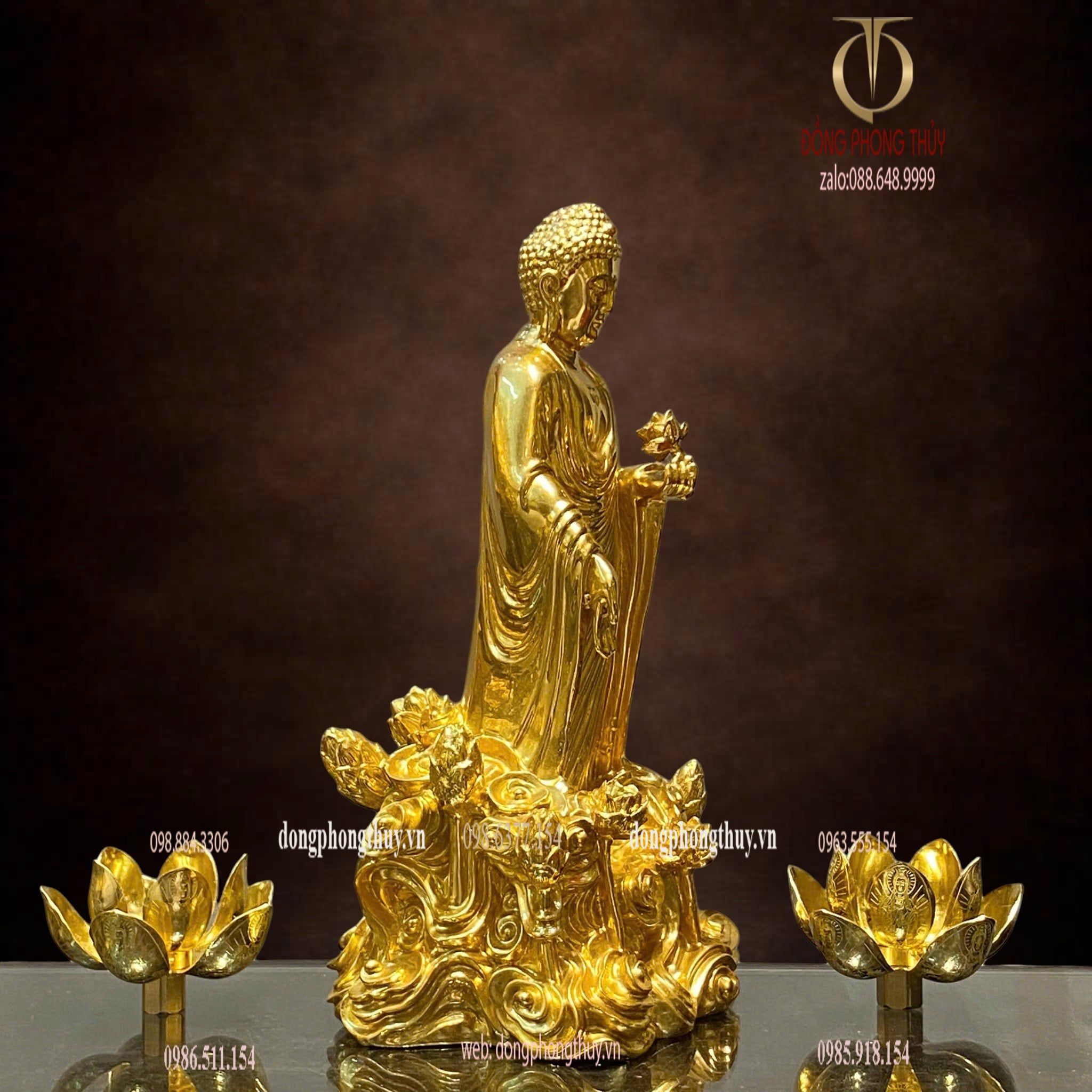 Tượng phật A Di Đà đứng bằng đồng dát vàng 24k