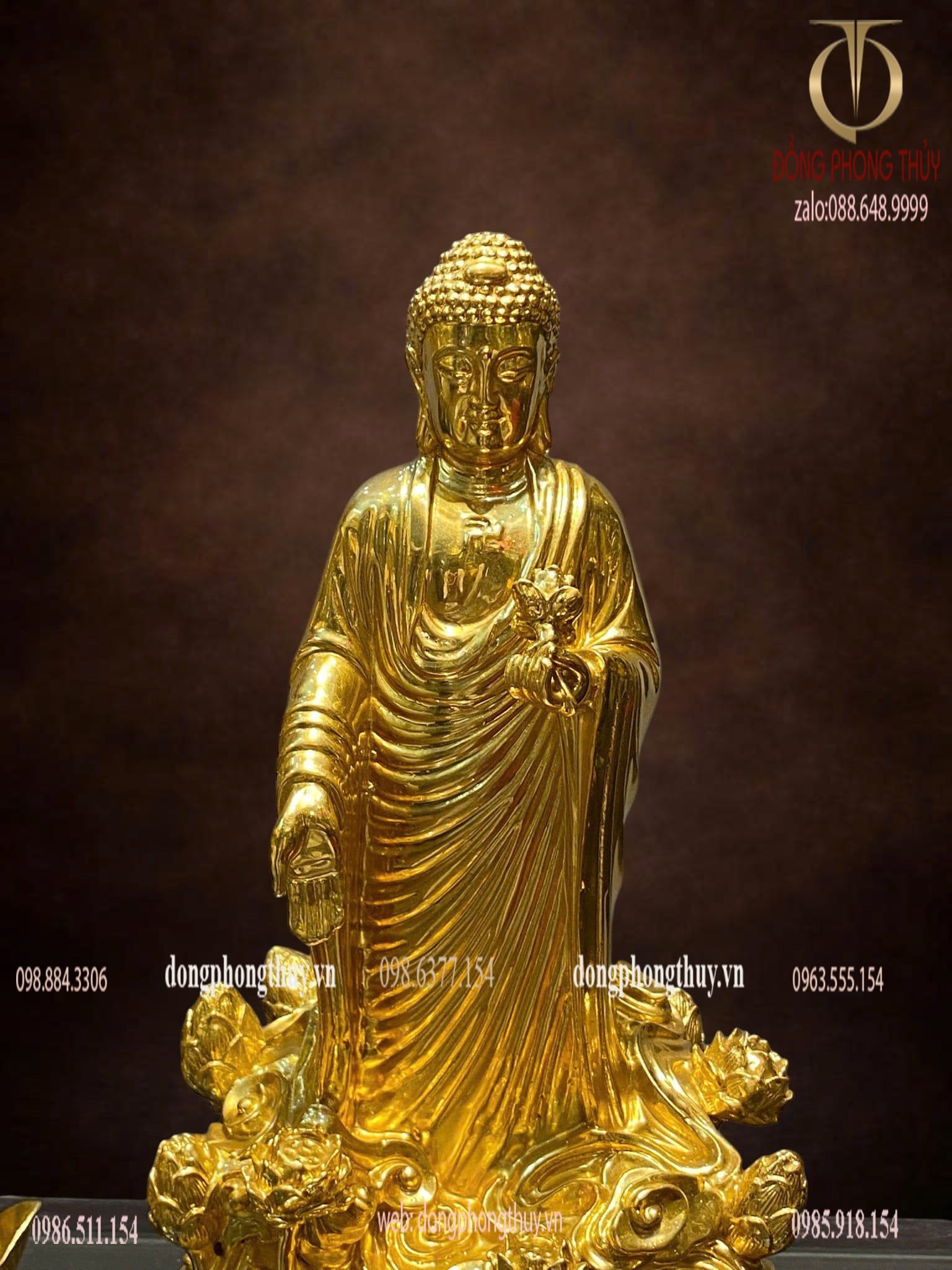 Tượng phật A Di Đà đứng bằng đồng dát vàng 24k