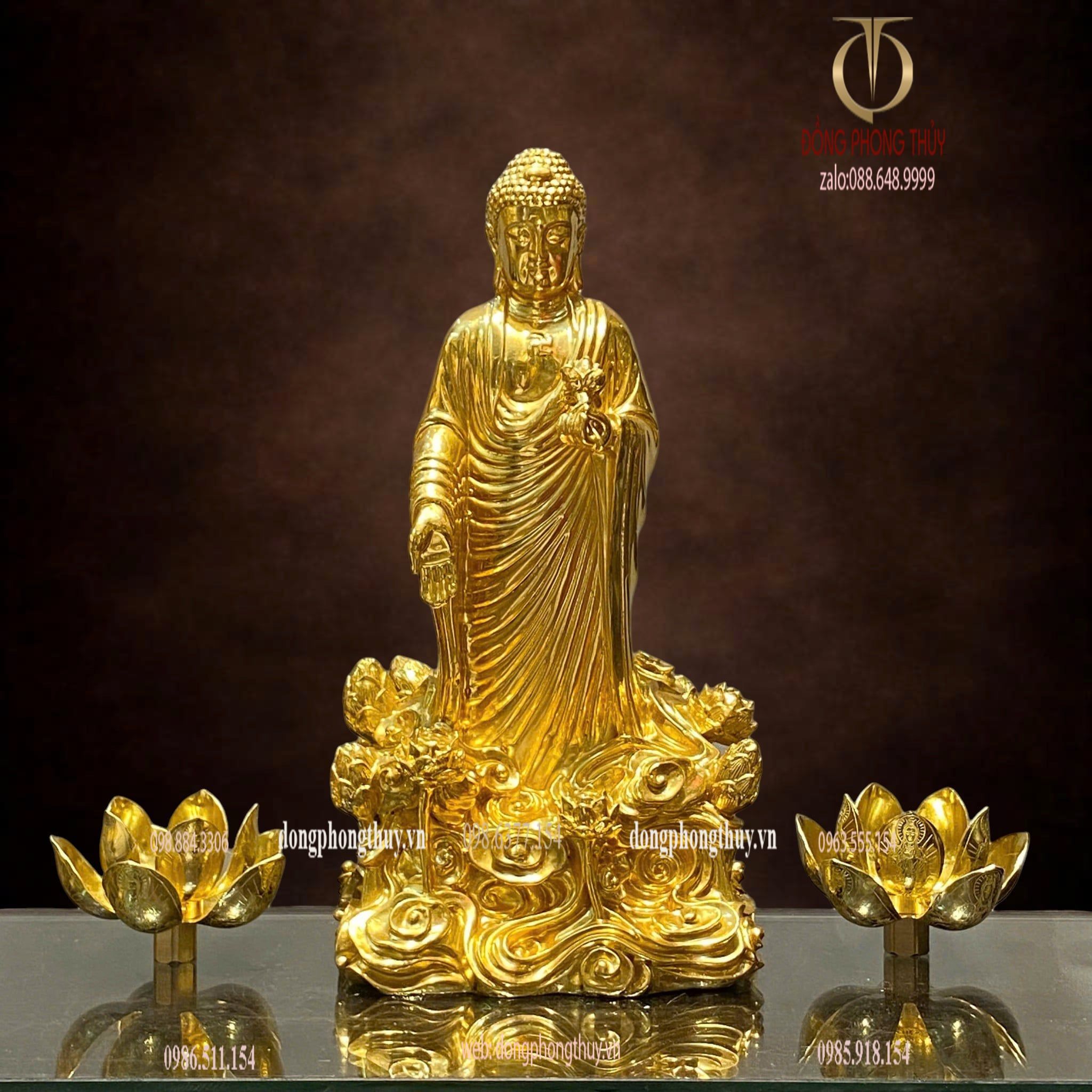 Tượng phật A Di Đà đứng bằng đồng dát vàng 24k