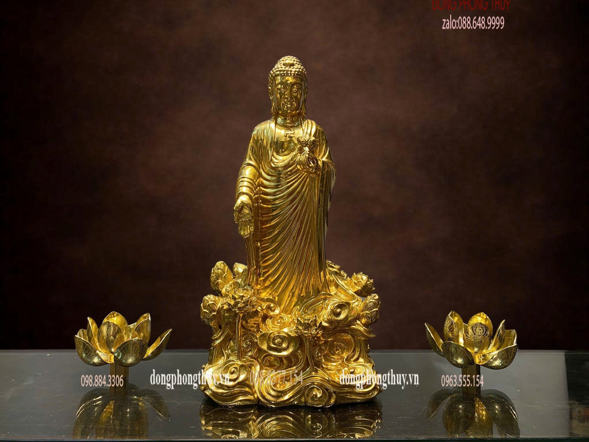Tượng phật A Di Đà đứng bằng đồng dát vàng 24k