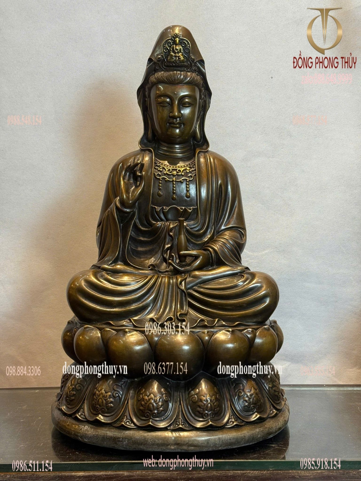 Tượng phật quan âm bằng đồng cao 48cm