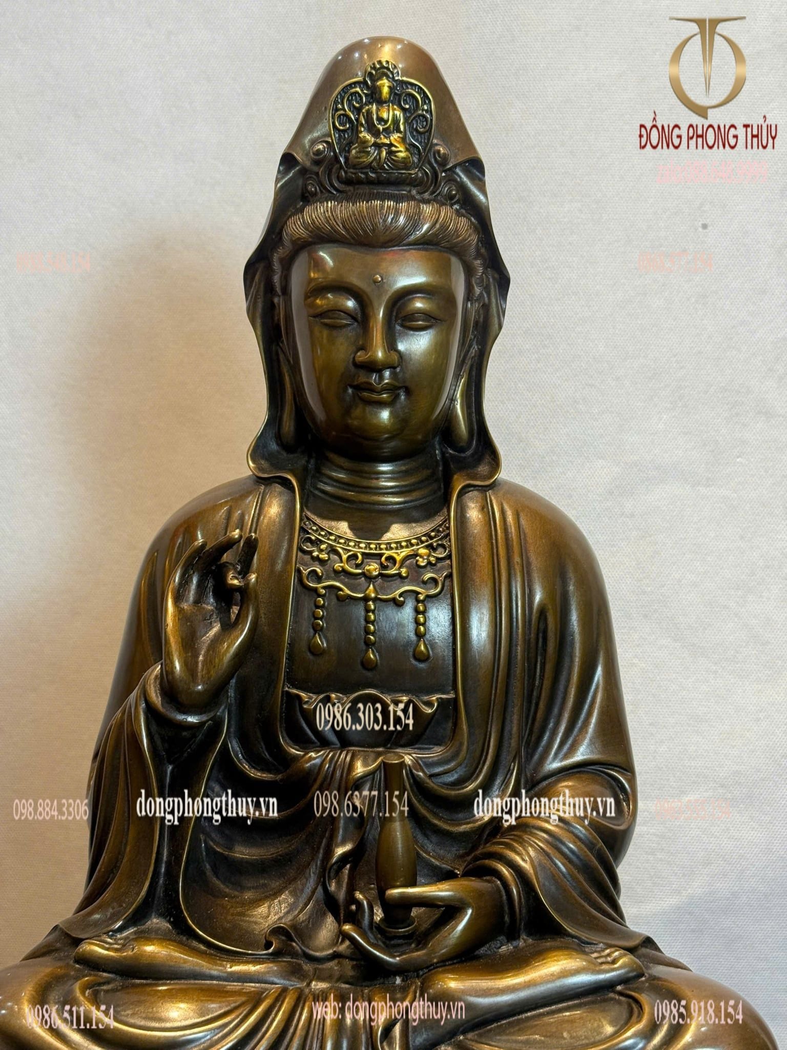 Tượng phật quan âm bằng đồng cao 48cm