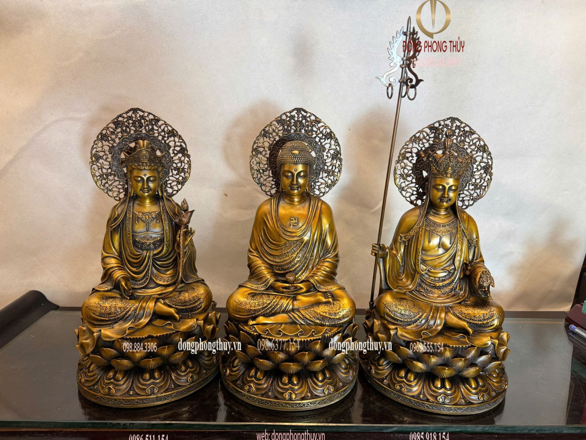 Tượng Ta Bà Tam Thánh cao 35cm bằng đồng