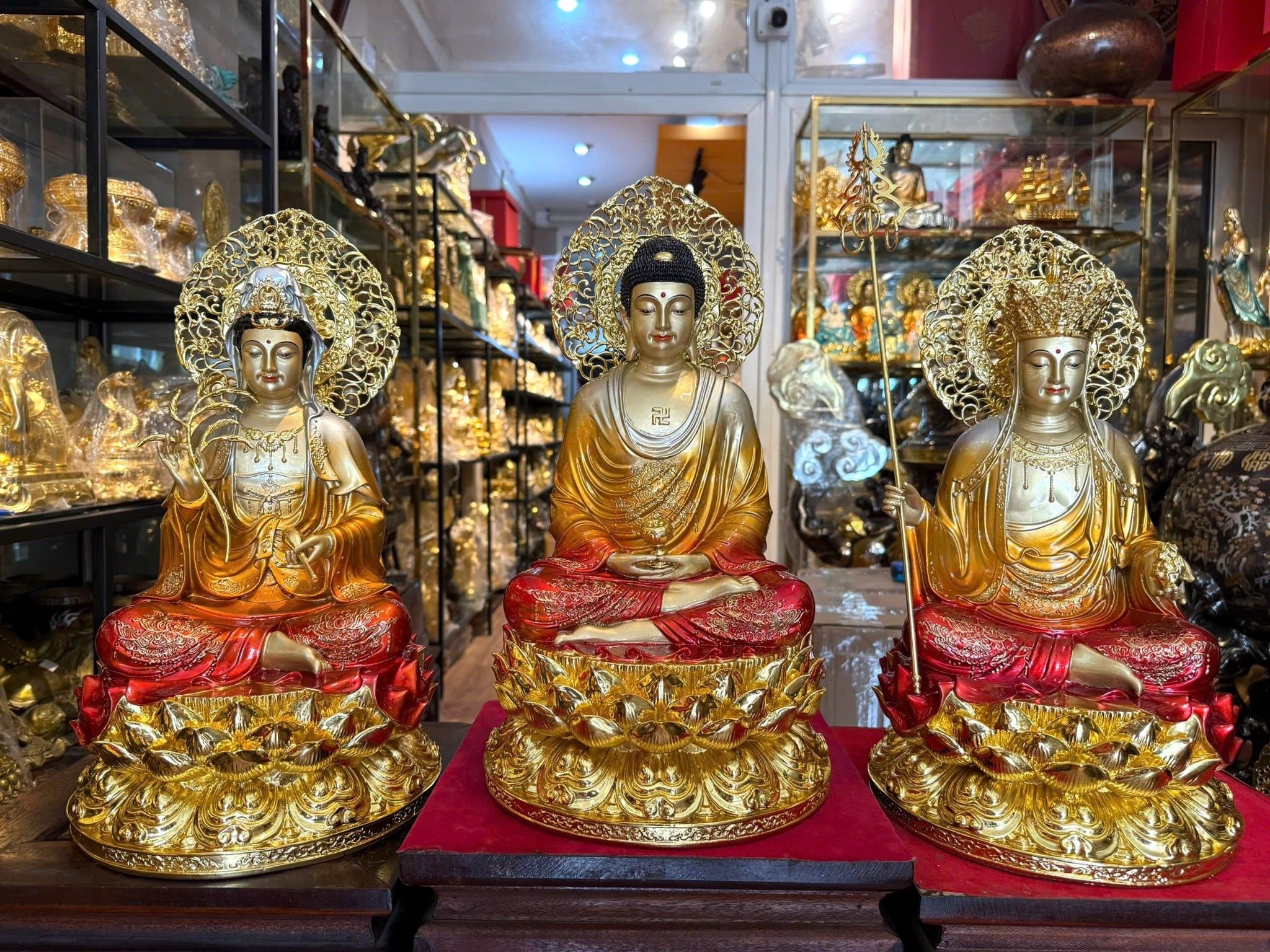 Tượng Ta Bà Tam thánh cao 45cm bằng đồng