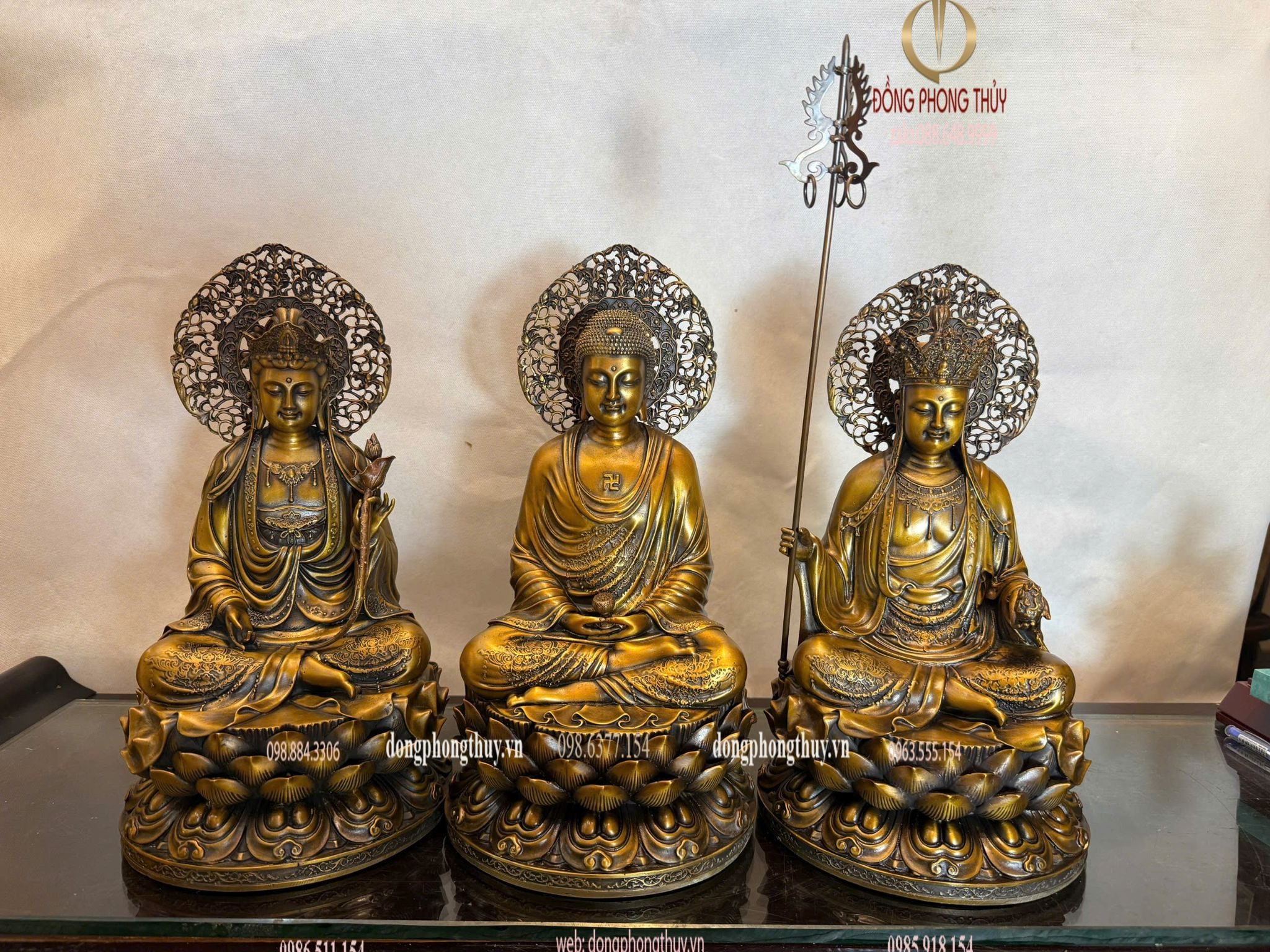 Tượng Ta Bà Tam Thánh cao 35cm bằng đồng