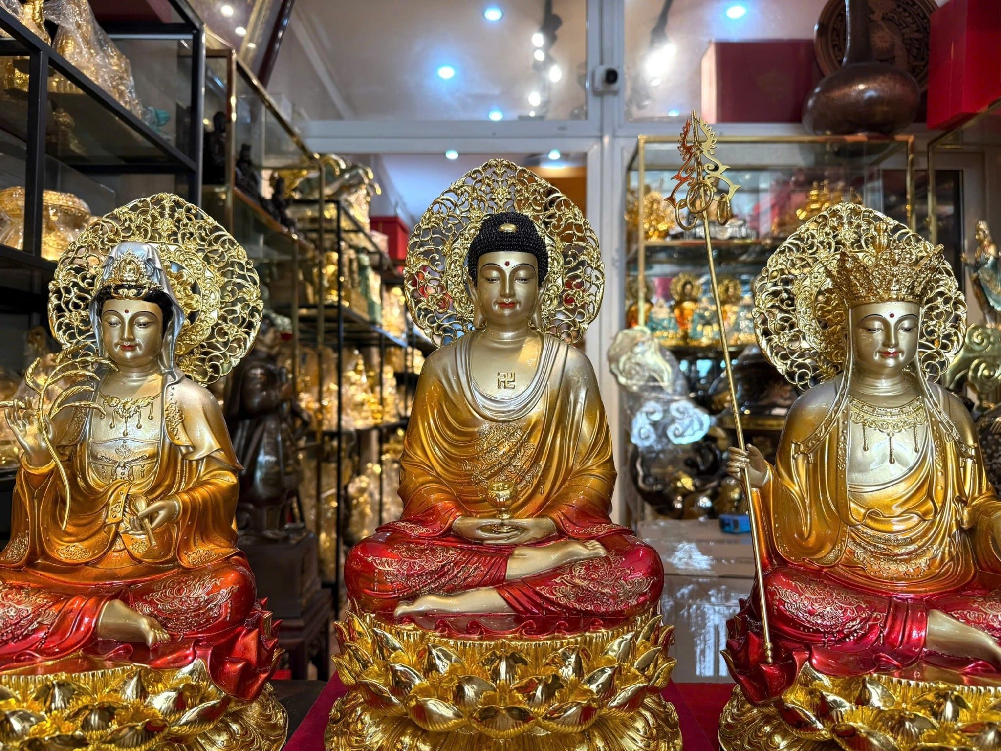 Tượng Ta Bà Tam thánh cao 45cm bằng đồng