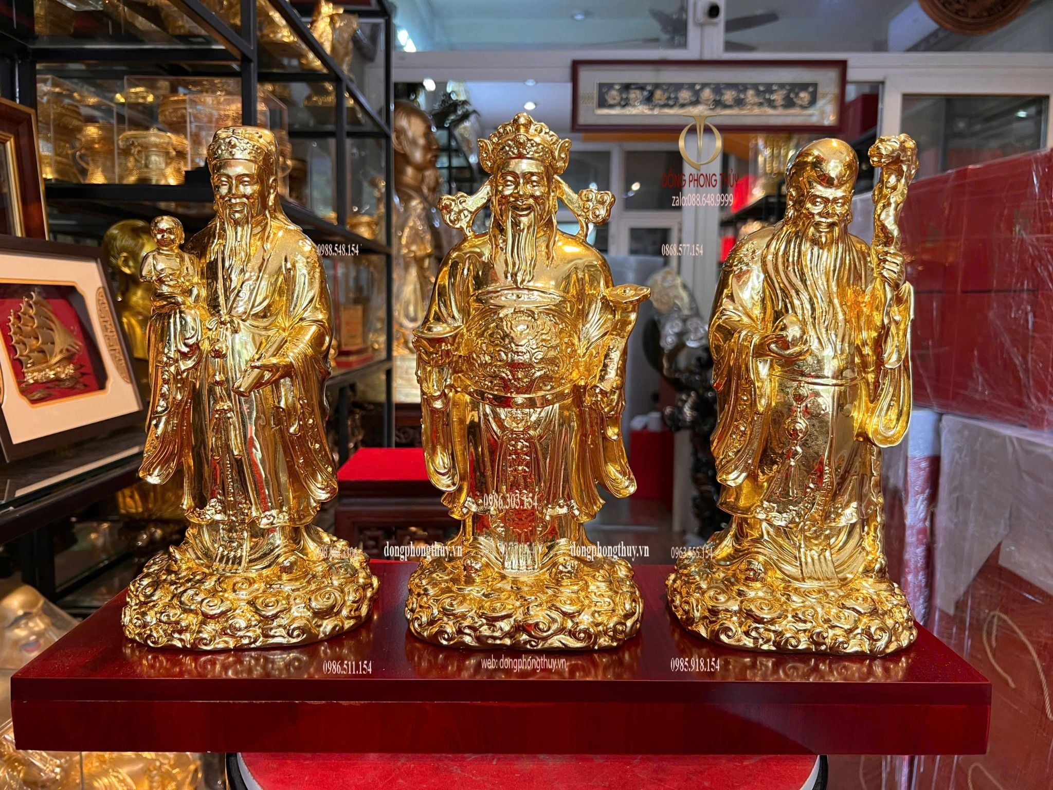 Tượng Tam Đa Phúc Lộc Thọ bằng đồng dát vàng