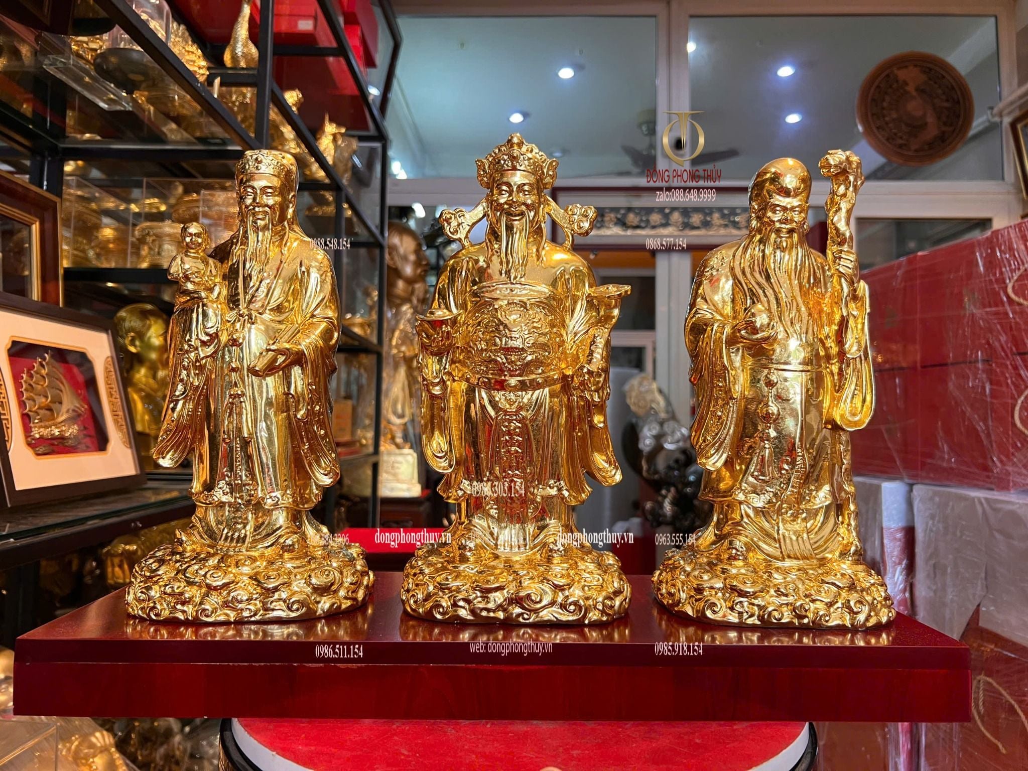 Tượng Tam Đa Phúc Lộc Thọ bằng đồng dát vàng