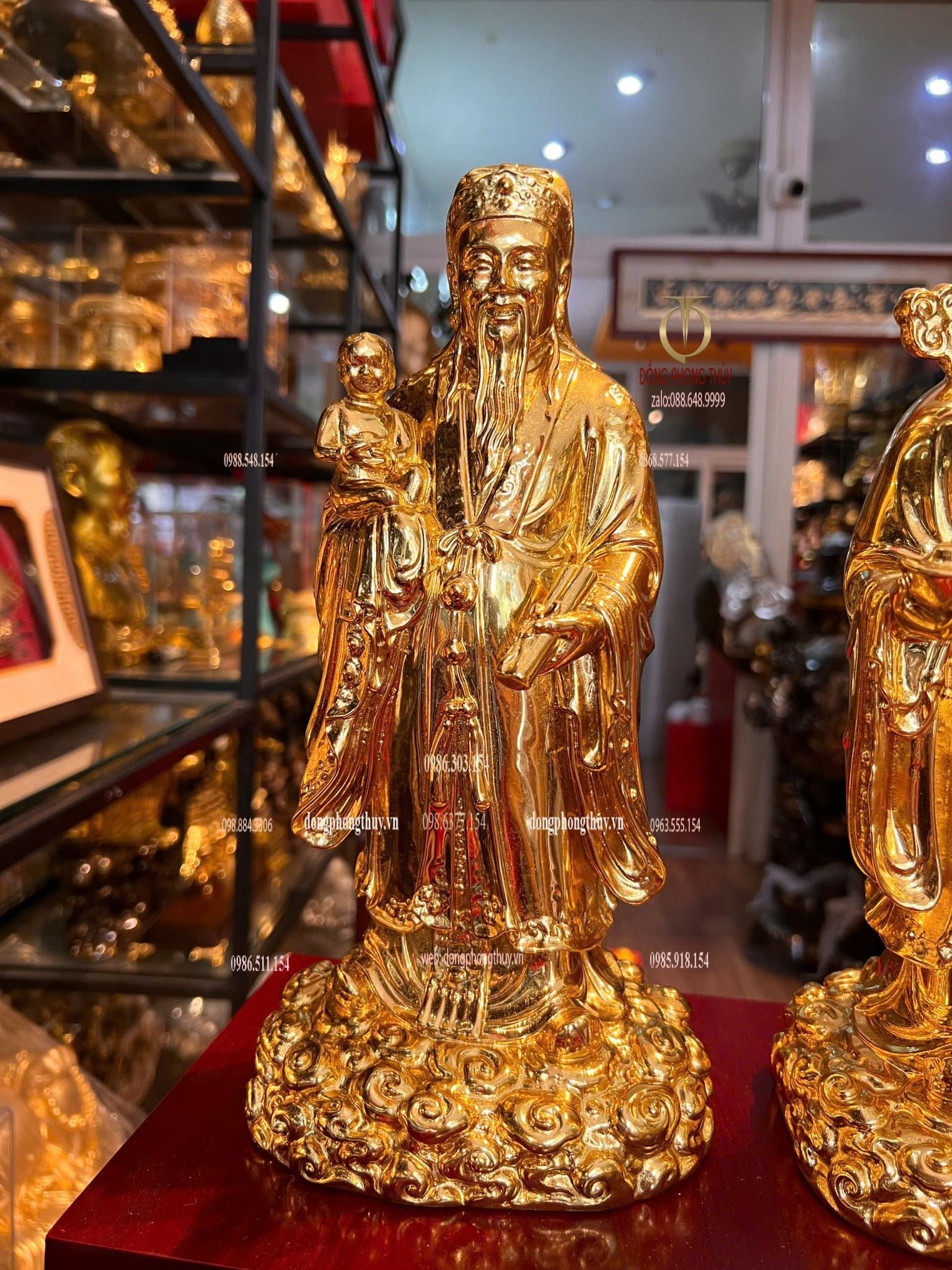 Tượng Tam Đa Phúc Lộc Thọ bằng đồng dát vàng