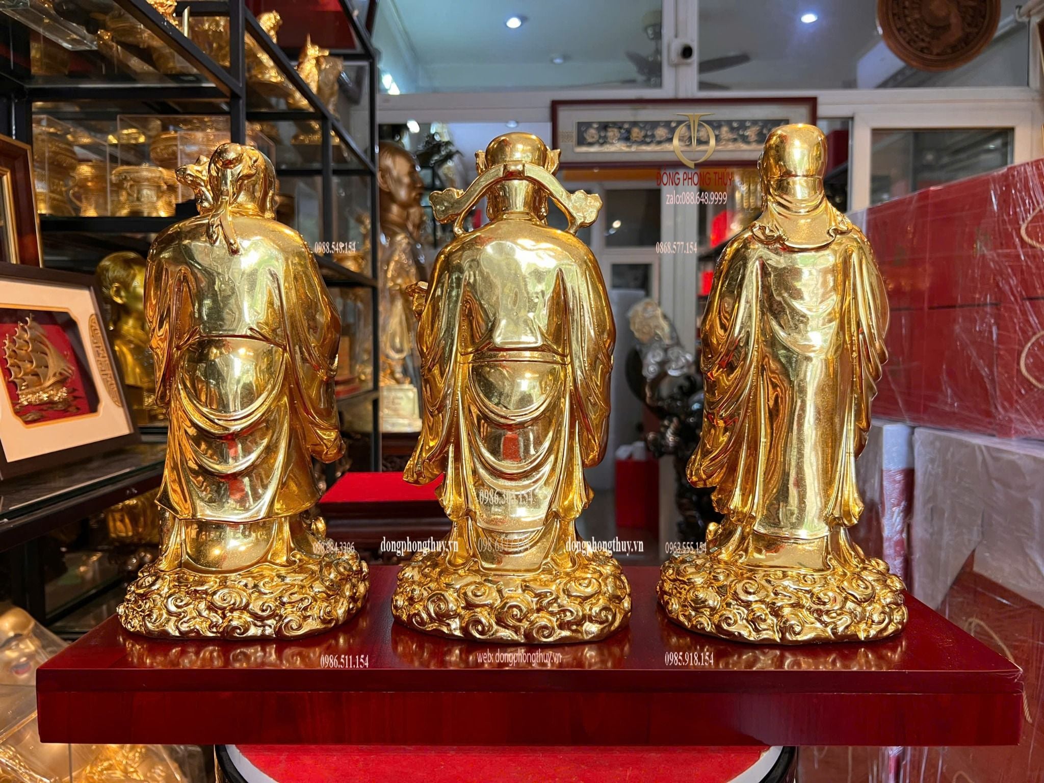 Tượng Tam Đa Phúc Lộc Thọ bằng đồng dát vàng